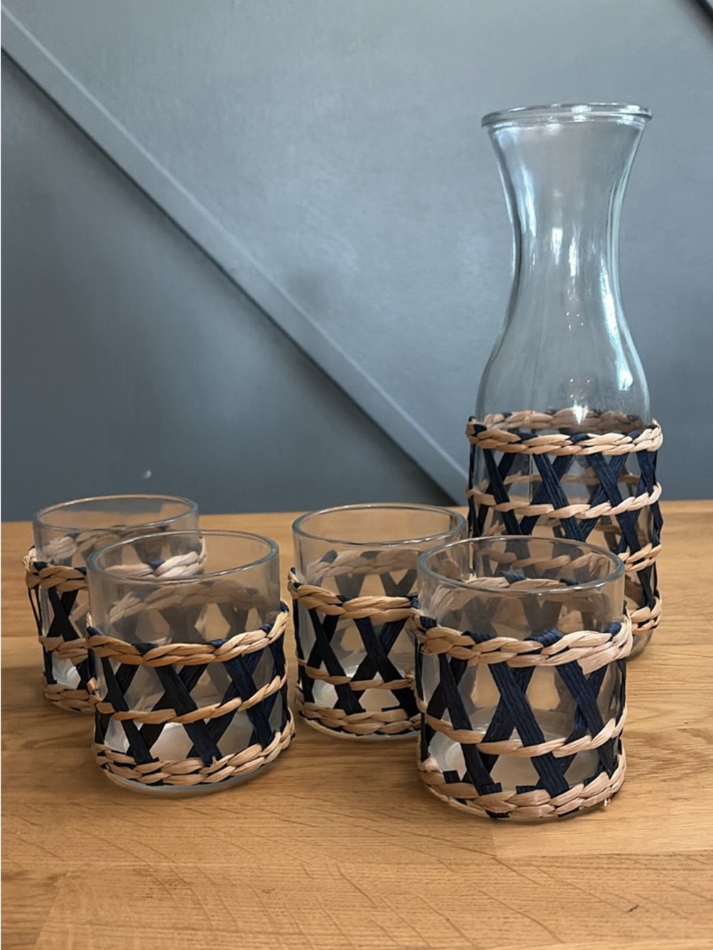 Woven Navy & Natural Glass Carafe and Tumbler Set - Abrand